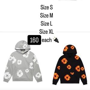 Gray and Black Floral Hoodies Sweatshirts